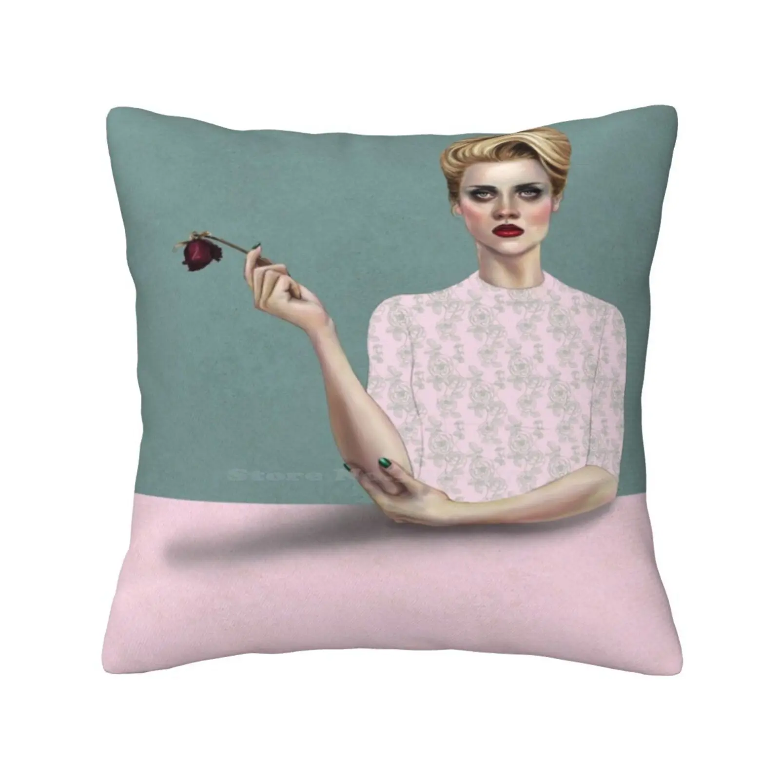 Rose Funny Cute Decor Square Pillowcase Annette Aparry Femme Petale Female Girl Woman Rose Flower Plant Dead Withered Floral