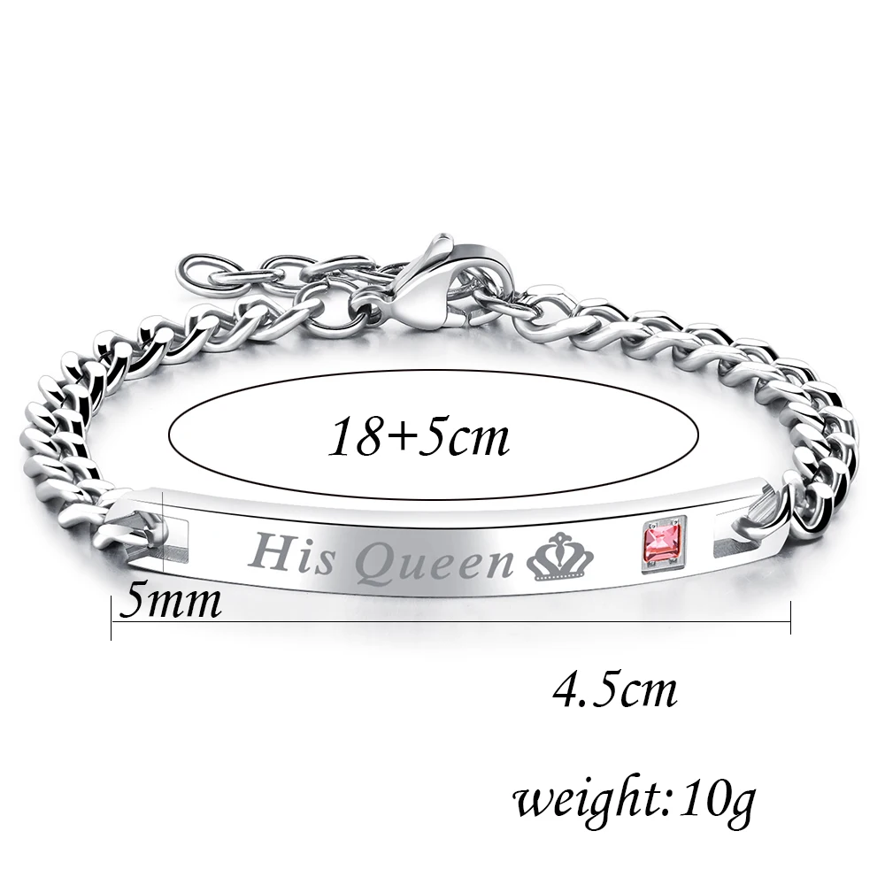 Her King His Queen Couple Bracelet For Women Men Custom Engraving Name ID Stainless Steel Bracelet Lover Gift