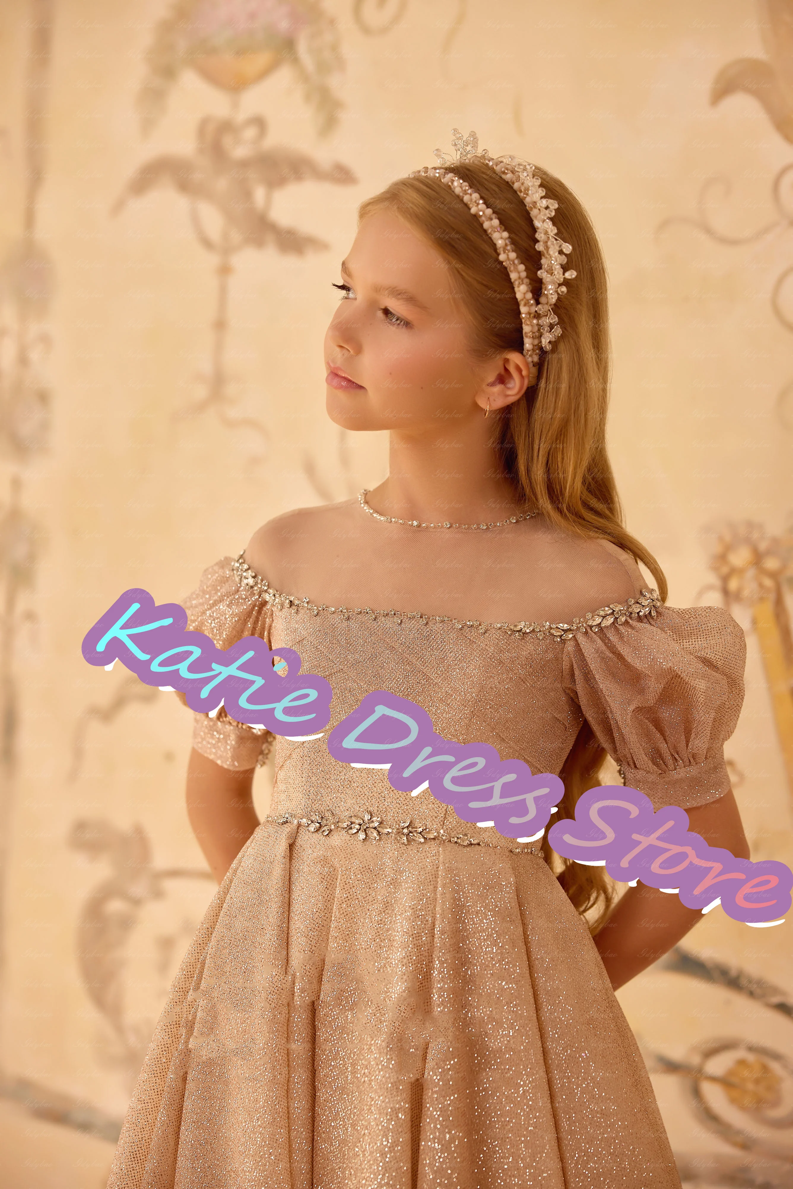 

Sparkling Flower Girl Dress For Wedding Tulle Puffy Beading Elegant Princess Kids Birthday Party First Communion Customized