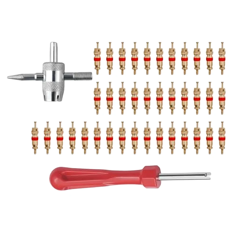 4-in-1 Valve Tool Tire Valve Kit 2 Tools Included Copper-plated Stainless Steel Tire Valve Removal For Tire Maintenance