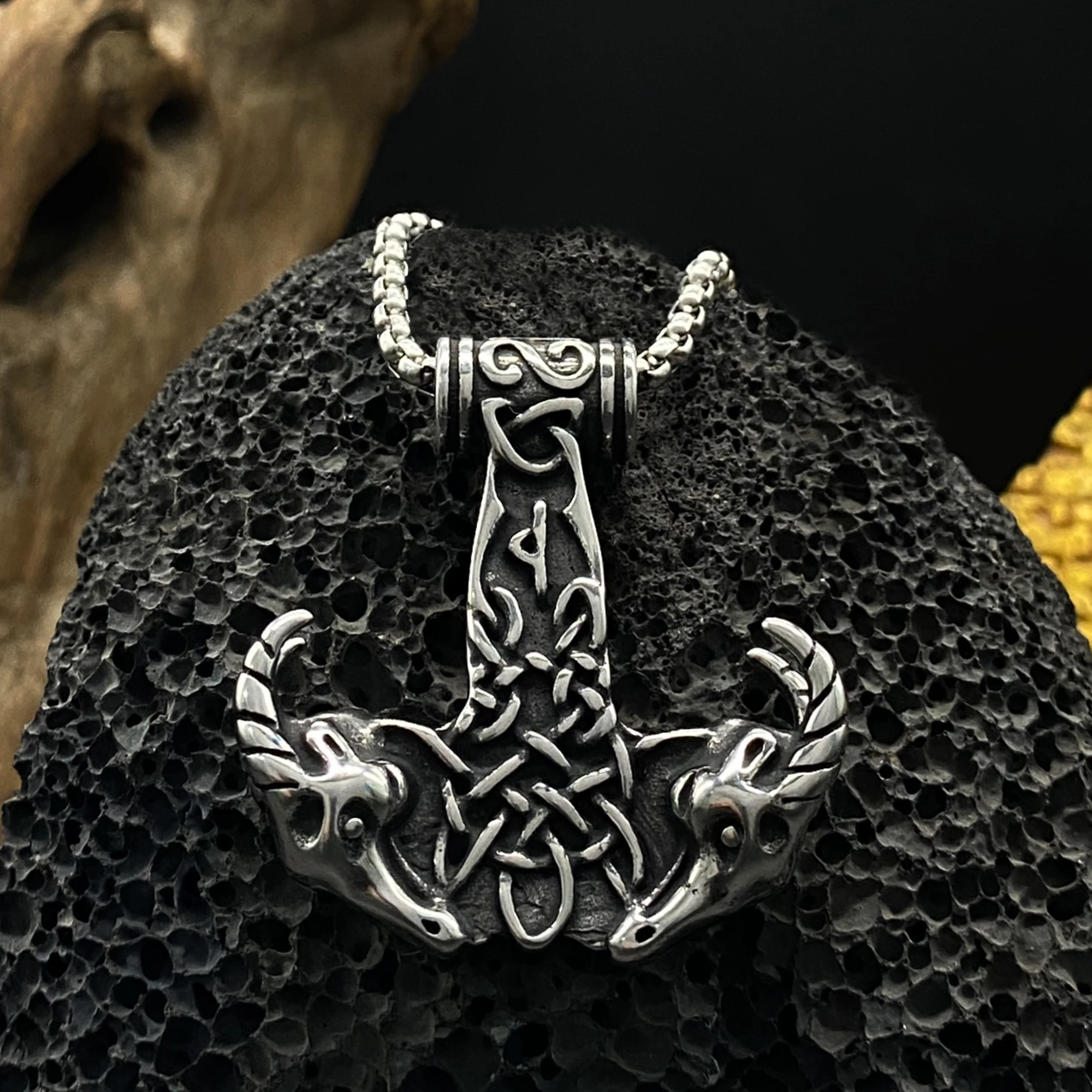 

Trendy Men's Viking Ship Anchor Necklace Pirate Pendant Vintage Punk Gothic Jewelry with Steel Chain Motorcycle Band Sheep Head