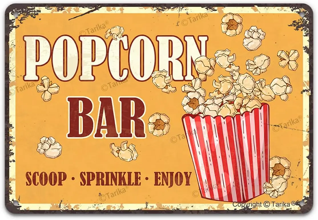 Popcorn Bar Scoop Sprinkle Enjoy Vintage Metal Tin Sign Poster Aluminum Sign Decor For Home Bar Diner Pub Club Cafe Retro Wall A