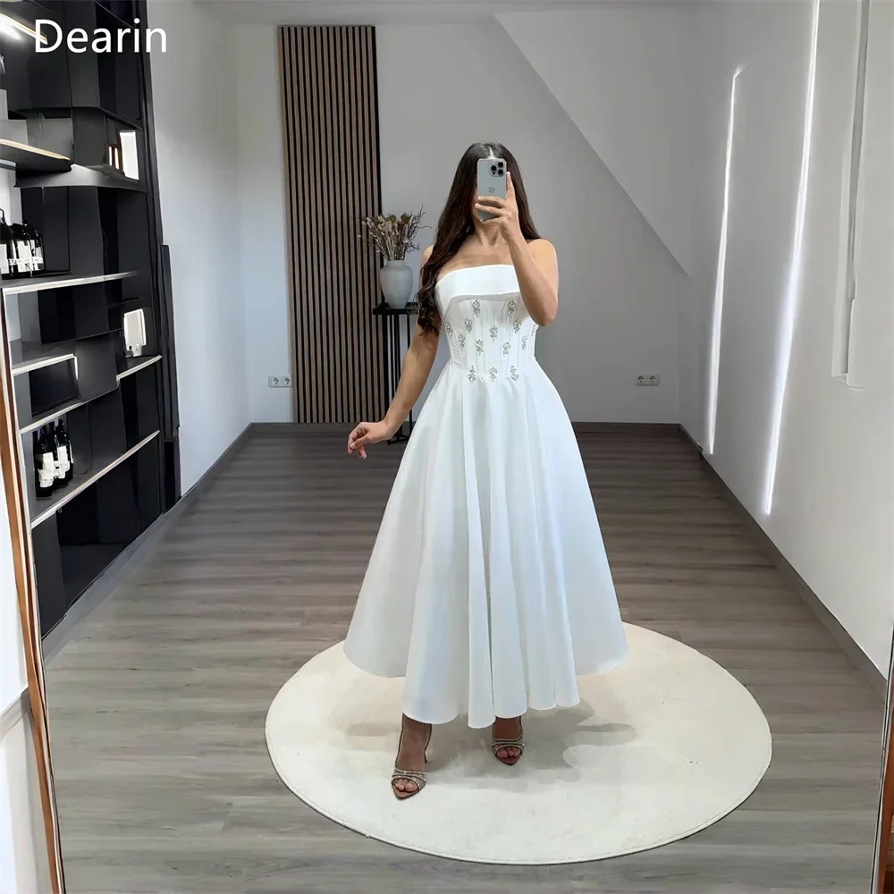 Customized Prom Gown Evening Formal Dress Dearin Strapless A-line Ankle Length Skirts Draped Bead Sleeveless Bespoke Occasion D