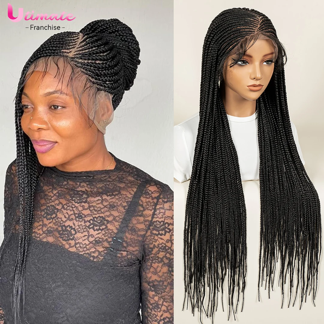

Плетеные парики Cornrow Braids 32-дюймовый полный кружевной синтетический парик Fulani с детским боковым пробором, плетеный парик для женщин