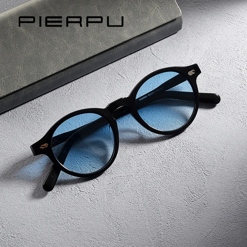 Vintage Fashion Trend Acetate Retro Round Sunglasses Men Women Retro Shades UV400 Polarized Lens High Quality Blue Sunglasses