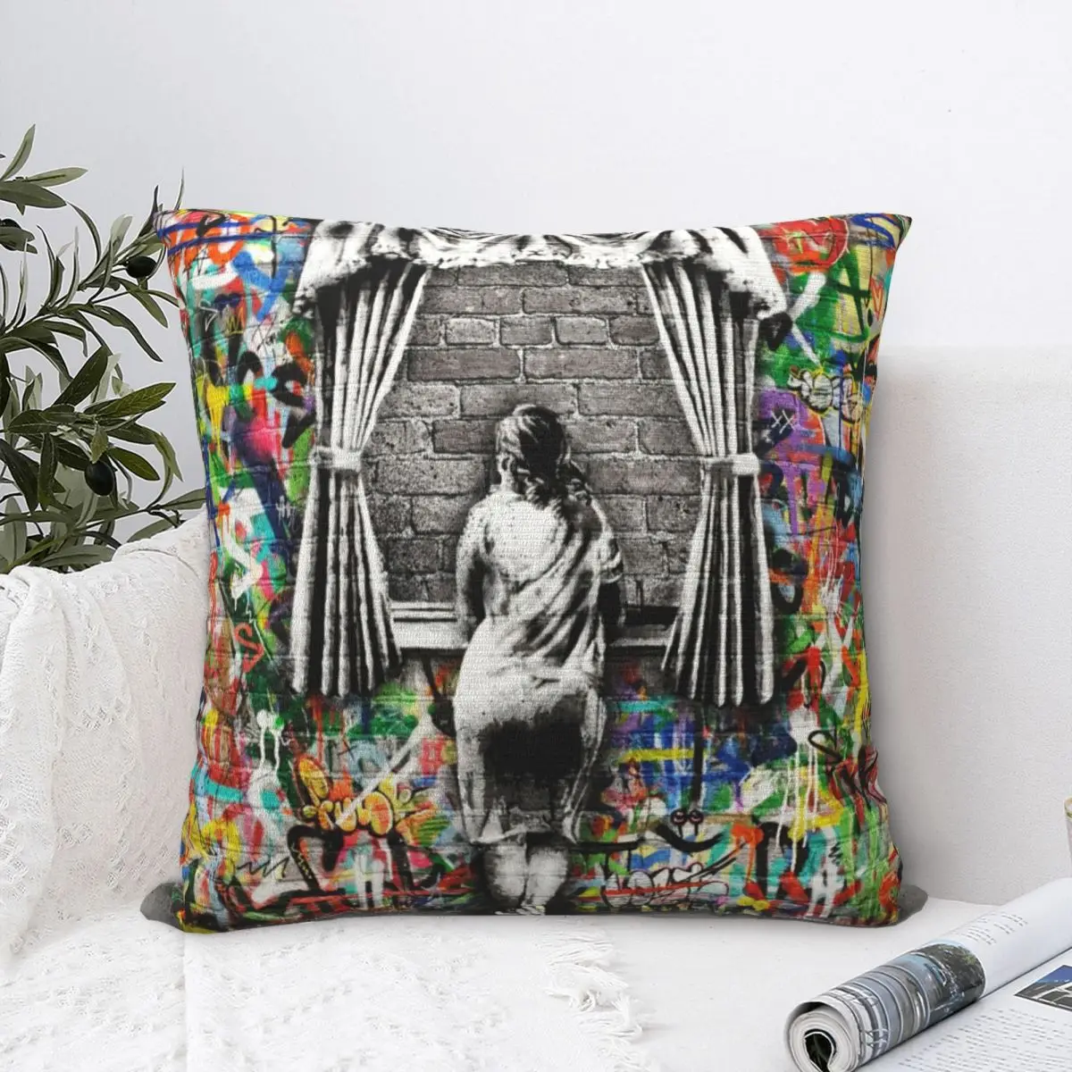 Banksy Street Graffiti Art Pillowcases Bed Car Spray Paint Social Commentary Cushion Case Cool Decor Throw Pillow Case 40*40