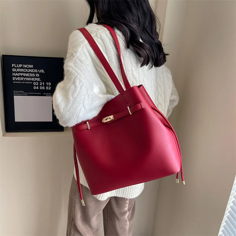 

​ ​ Большая сумка-ведро с потертостями, винтажный кошелек на плечо, просторная рабочая сумка, текстурированная кожа, готовая к аэропорту, незаменимая ​ ​