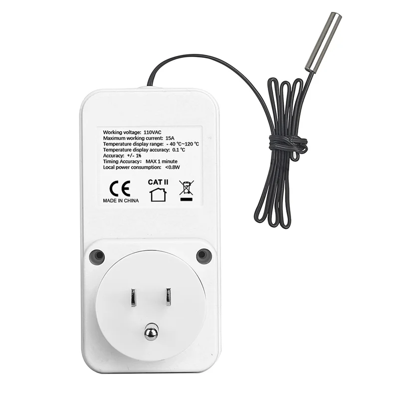 Termostato con presa per regolatore di temperatura digitale con sonda sensore timer Riscaldamento Interruttore di raffreddamento Retroilluminazione Spina americana-ABXK