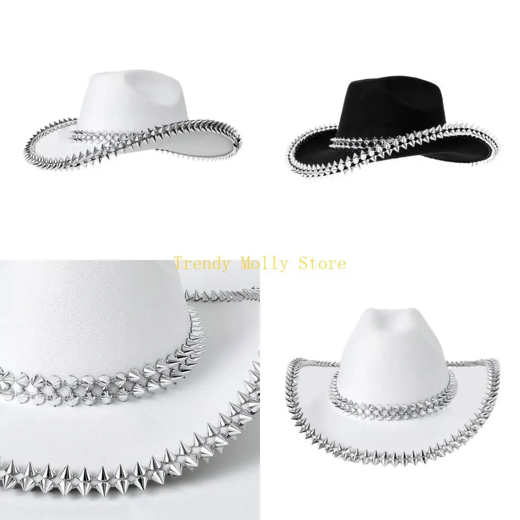 

N5KB Cowgirl Hat Flickering Cowboy Hats Studded Rivets for Music Festivals Sparkly Heavy Rivets Cowboy Hats