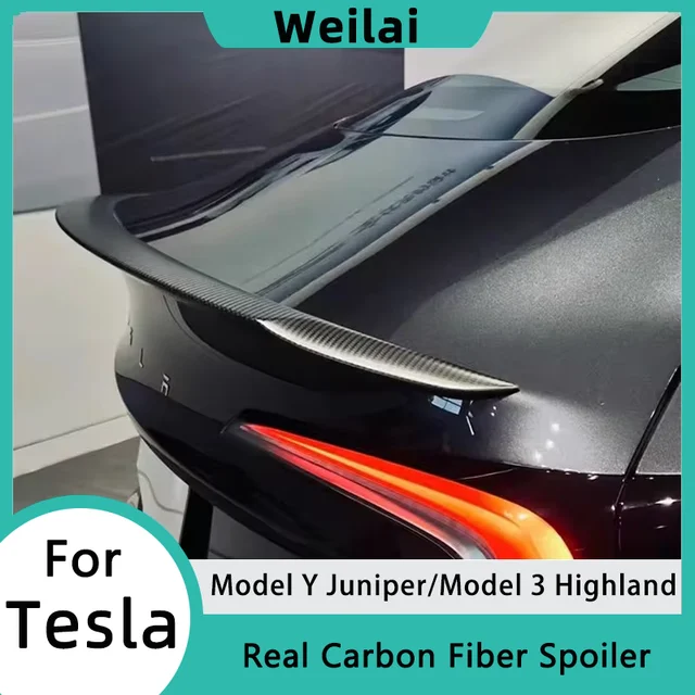 Spoiler Juniper Model Y do Tesla Model 3 Highland, prawdziwe włókno węglowe, wysokiej jakości spojler na tylną klapę bagażnika, akcesorium samochodowe.