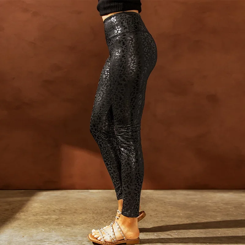 Pantalon astronomique neuf points pour femmes en automne, nouveau pantalon élastique en cuir imprimé animal pour femmes