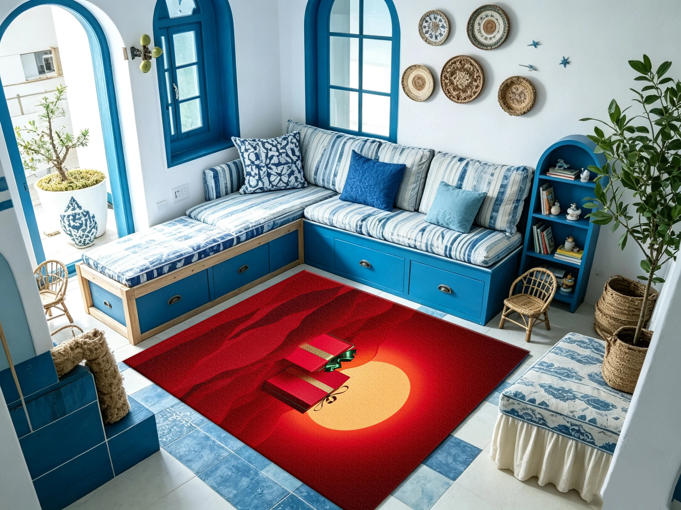 Luxurious Red Gift Box Art Carpet Flooring for Festive Home Interior Living Room Floor Carpet