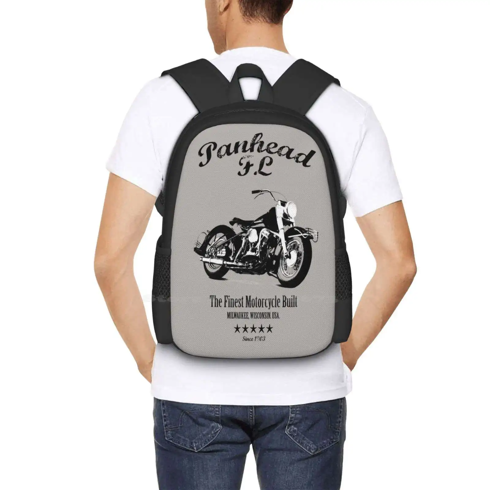 O padrão Fl Panhead Design Laptop sacos, Motocicleta viagens mochilas escolares, Motocicleta clássica, Transporte, Vintage