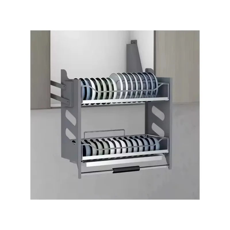 

Modern Manual Elevator Cabinet Lift System Tall Fruit Storage Steel and Stainless Steel Pull Basket Kitchen Lift Up and Down