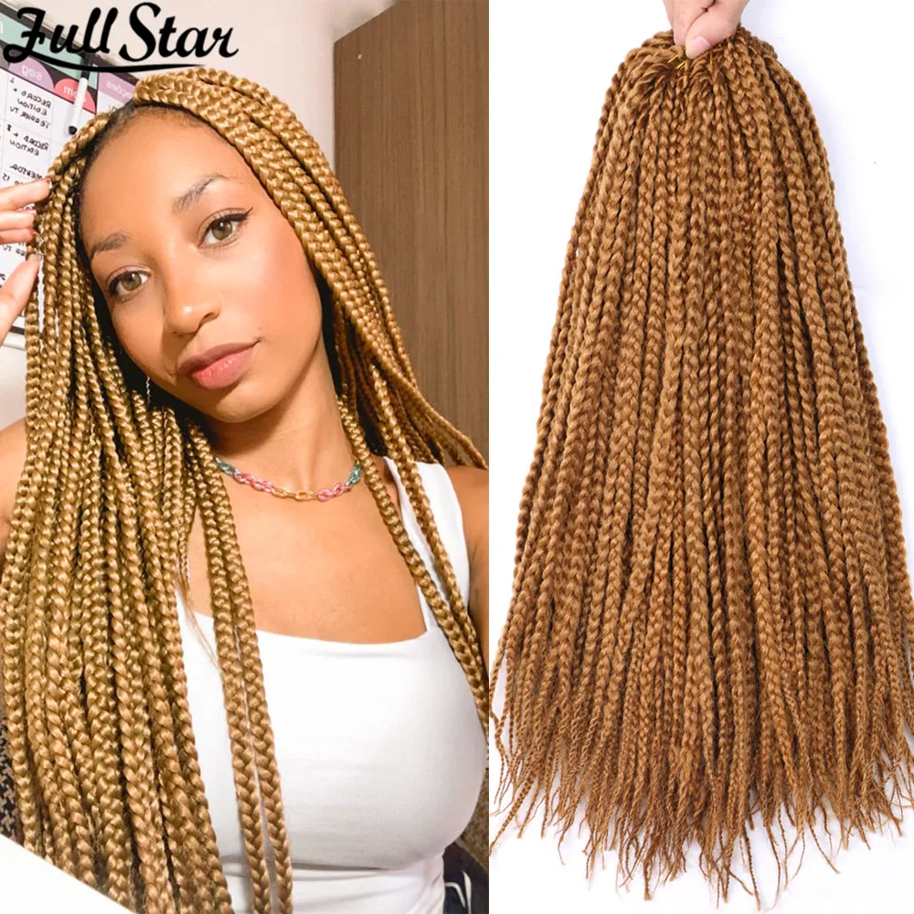 Full Star 3X Box Braids Crochet Hair Black Ombre Bug Color Synthetic Handmade Braiding Hair Extensions For Black Women 22 Roots