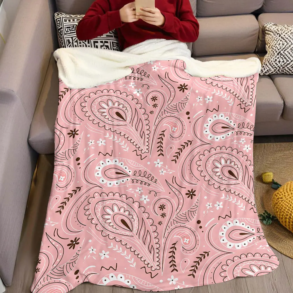 Pink Paisley Flannel Blanket Warm Soft Halloween Christmas Decorative Couch Warm Cozy All-Season Gift