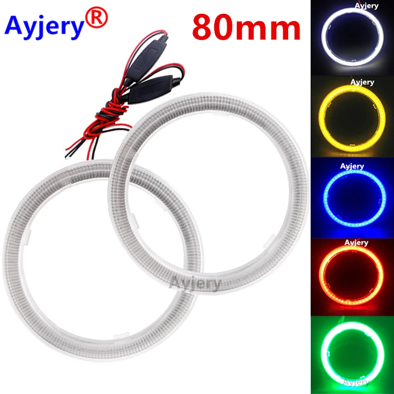 

AYJERY 2Pcs COB 80mm 12V 24V Car LED Angel Eyes Halo Rings With Lampshade 8CM 63SMD Car Headlights White Yellow Red Light