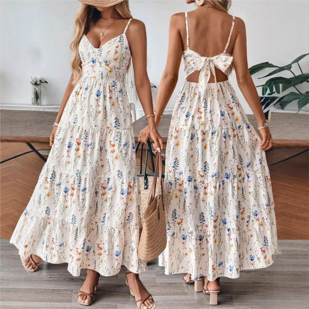 

2026 Casual Dresses For Ladies Women Casual Dress Spaghetti Strap Vestidos Bohemian Fresh And Sweet Slim Straps Holiday Printed