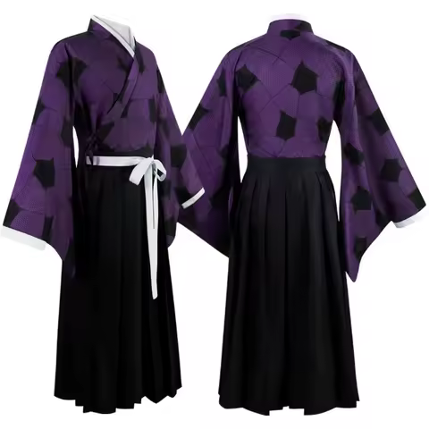 Anime Kokushibo Cosplay Costume Purple Kimono Tsugikuni Michikatsu Wig Party Demon RolePlay Halloween Outfits Carnaval set