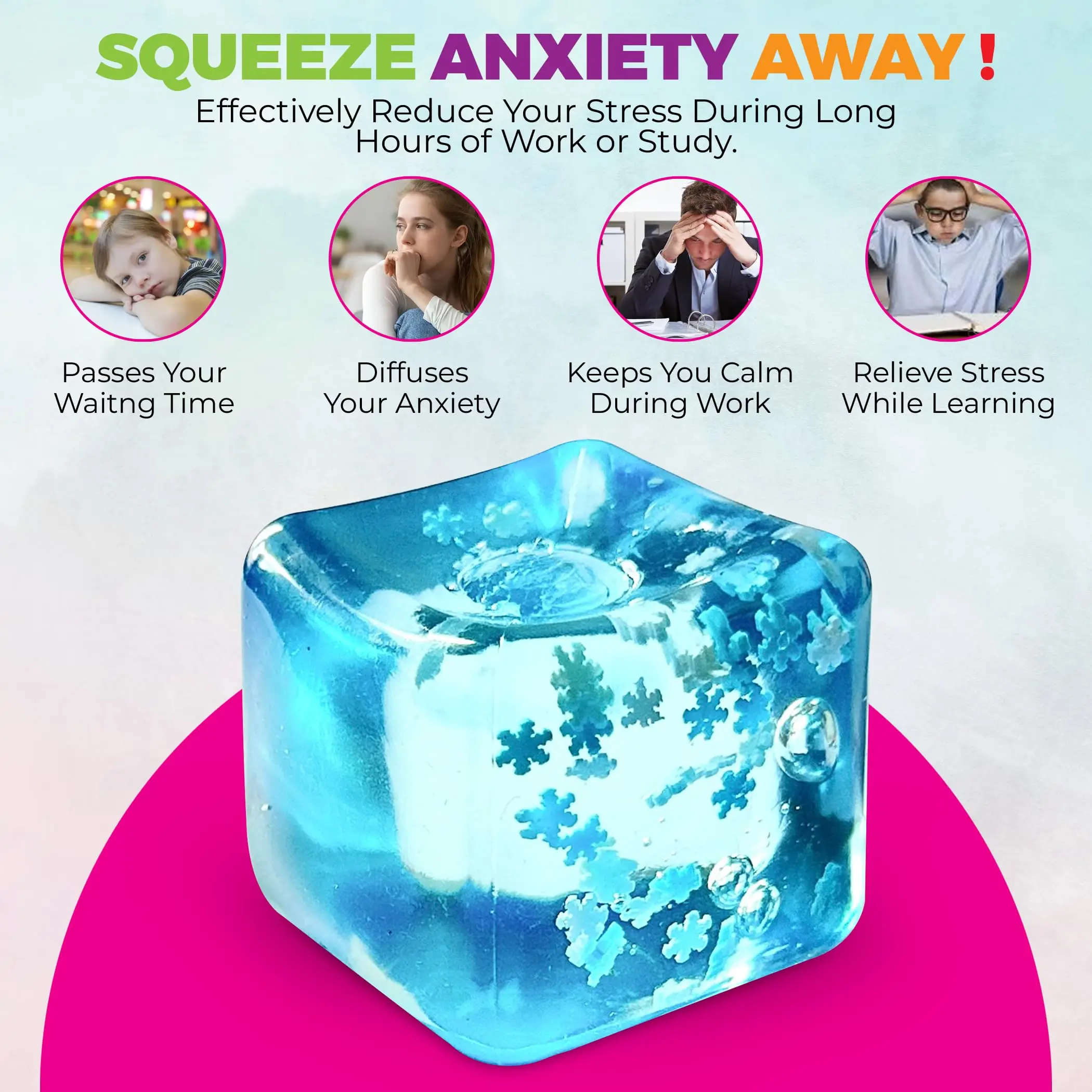 Morbido e bello cubo di ghiaccio Squishy, giocattolo sensoriale Fidget Palla antistress Giocattolo da spremere per autismo Ansia Bambini Adulti Decompressione Anti-stress