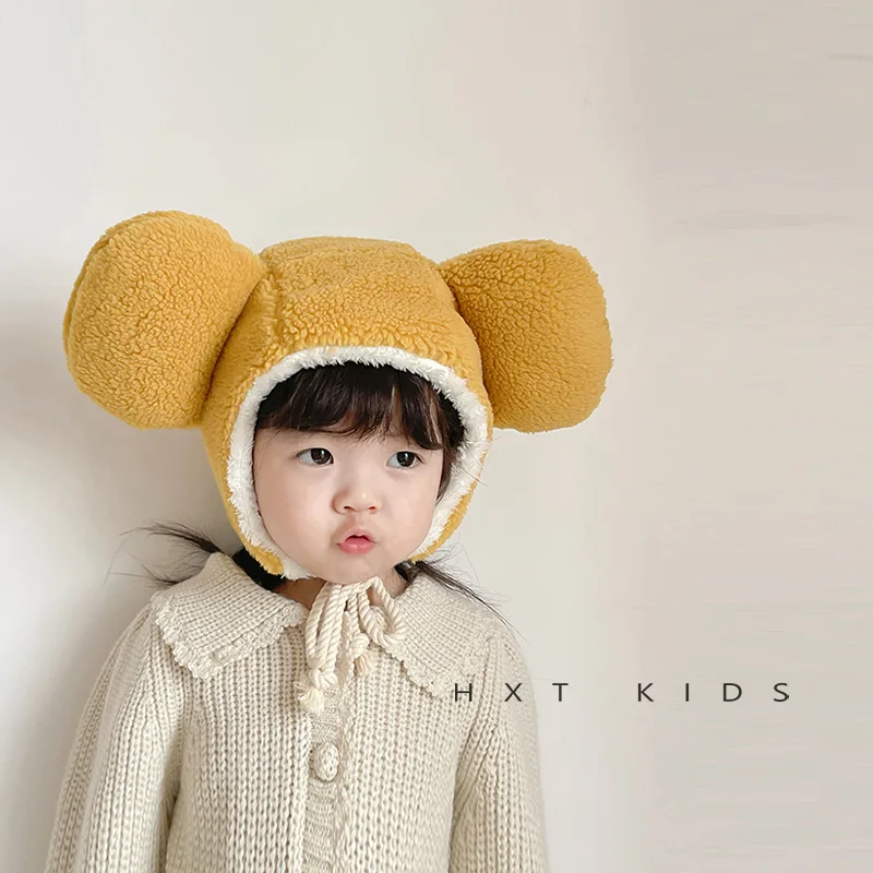 Cute Kids Hats with Big Ears 2024 Autumn Winter Plush Warm Ear Protection Caps for Boys Girls Baby Warm Hats Kids Accessories