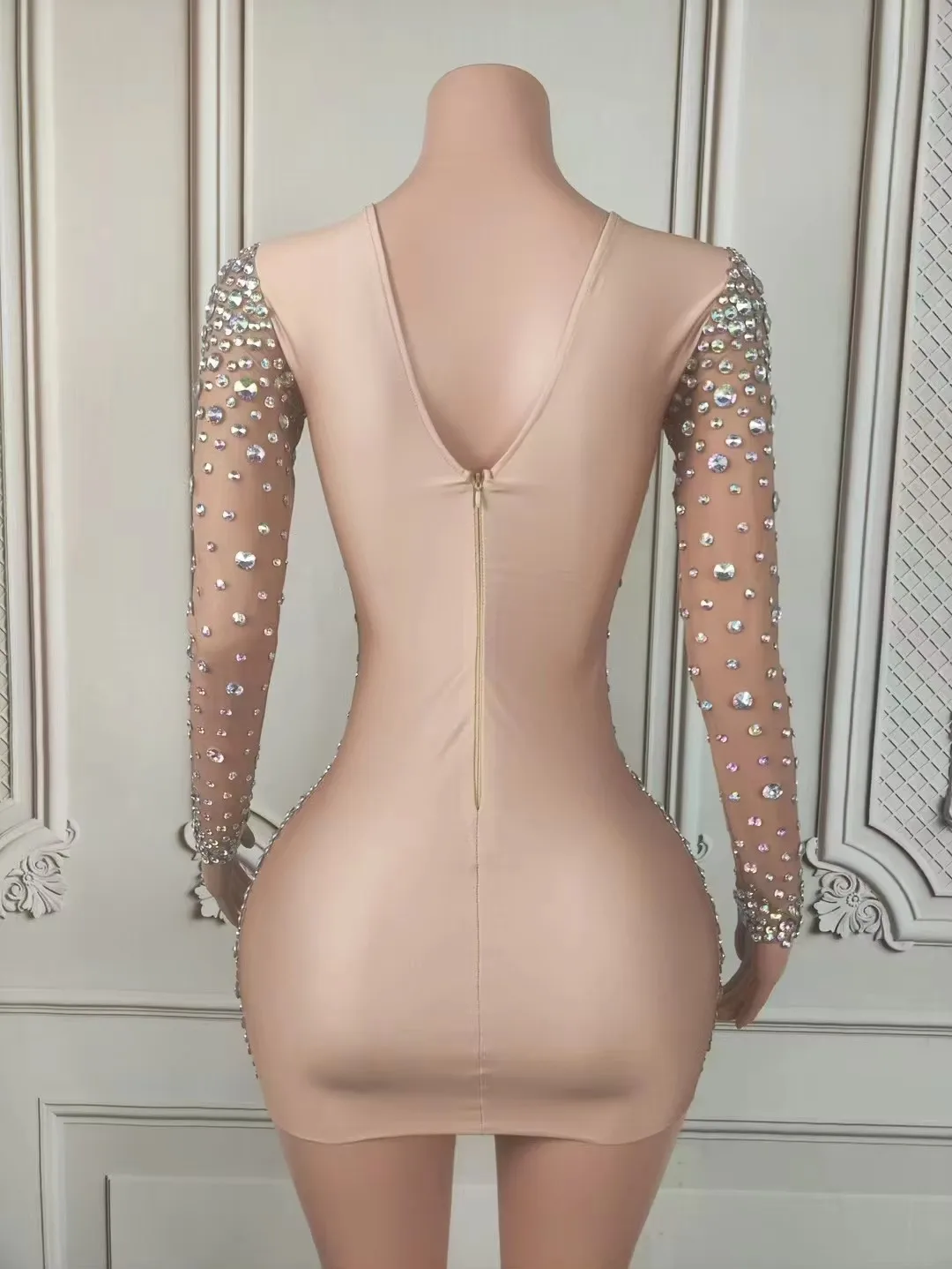 섹시한 짧은 드레스 SRhinestones tage 반짝 이는 럭셔리 V 넥 투명 졸업 칵테일 파티 생일 가운 나이트 클럽 의상