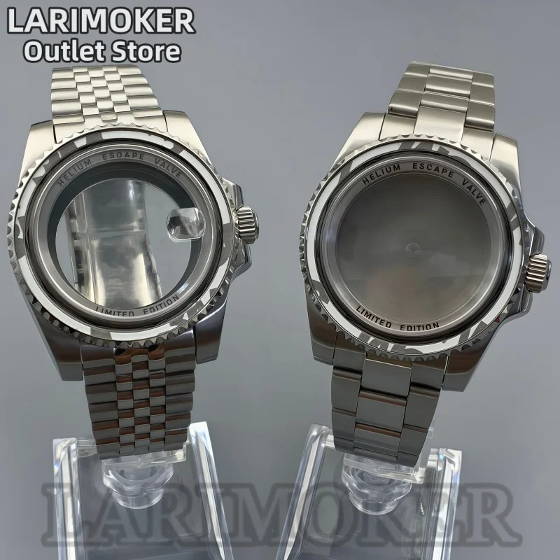 

LARIMOKER Новый серебряный корпус из нержавеющей стали 40 мм и сапфировый ремешок, совместимый со всеми механизмами NH34 NH35 NH36 2813 ETA PT5000
