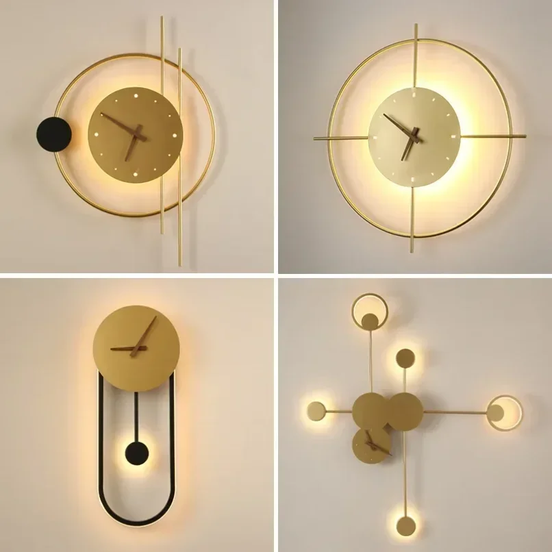 Led Clock Wall Mounted Lamps for Bedroom Living Room Decoration Sconce Light Fixtures Background Modern Home Indoor Decor Nordic