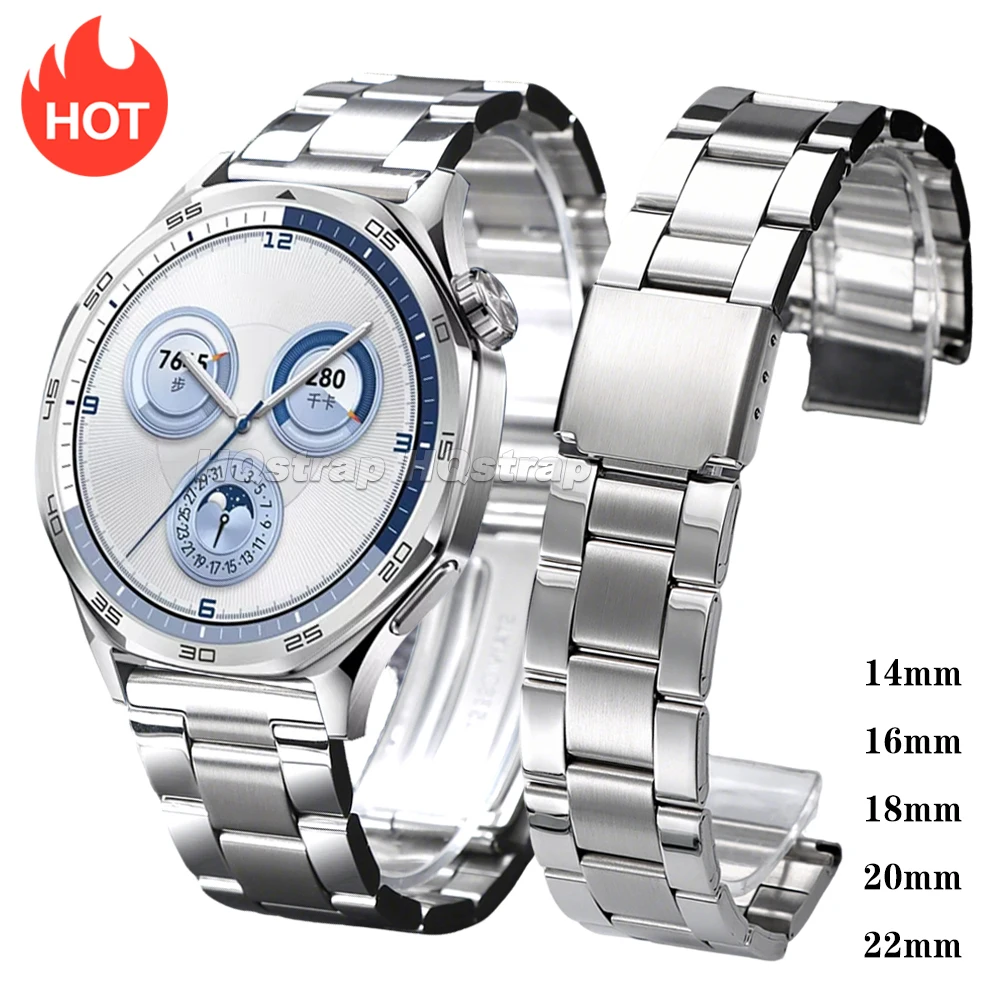 Neues Edelstahl-Uhrenarmband 14mm 16mm 18mm 20mm 22mm Armband für Huawei GT6/5/4 Armband mit Faltschließe Smartwatch-Armband