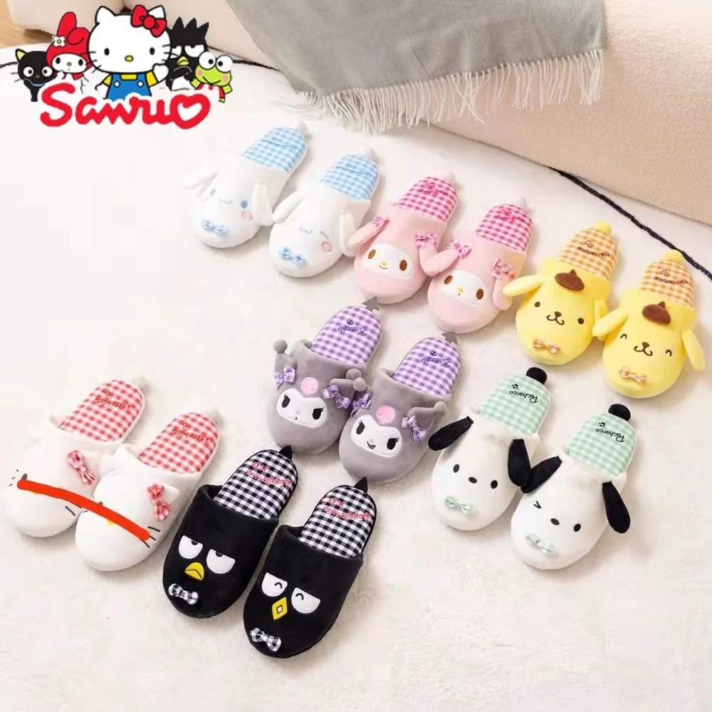 Sanrio Melody Kuromi Hello Kitty Cinnamoroll Pochacco Cartoon Home Winter Slipper Indoor Non-slip Toe Home Shoes Warm Home Shoes