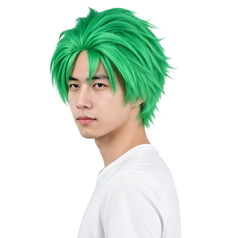Roronoa Zoro Anime Cosplay Wig Green Short Spiky Layered Heat Resistant Synthetic Hair Halloween Cosplay Costume Prop Unisex