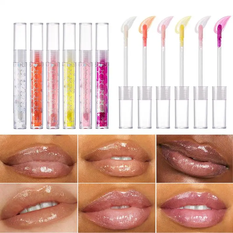 6 ชิ้น/เซ็ต Moisturizing Lip Balm Crystal Jelly Moisturizing Lip Oil เซ็กซี่ Plump Lip Glow Oil Hydrating Lip Gloss Plumping Lip Gloss