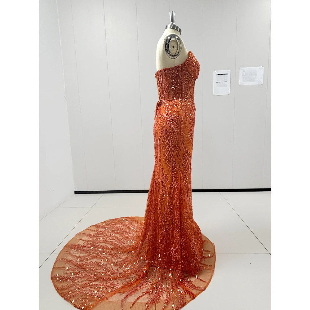 Orange Sparkle Crystal Sequin Mermaid Gown - alternate angle