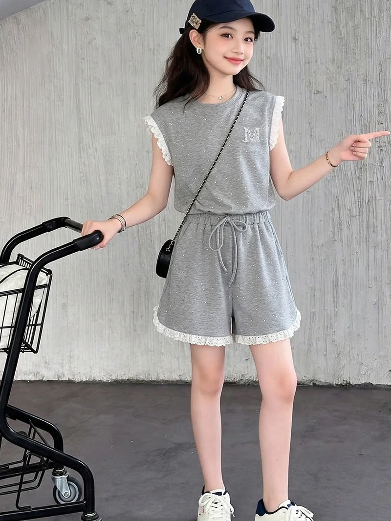 la-chapelle-girls-summer-outfit-set-sporty-short-sleeve-shorts-trendy-korean-style-children's-clothing-two-piece-ensemble