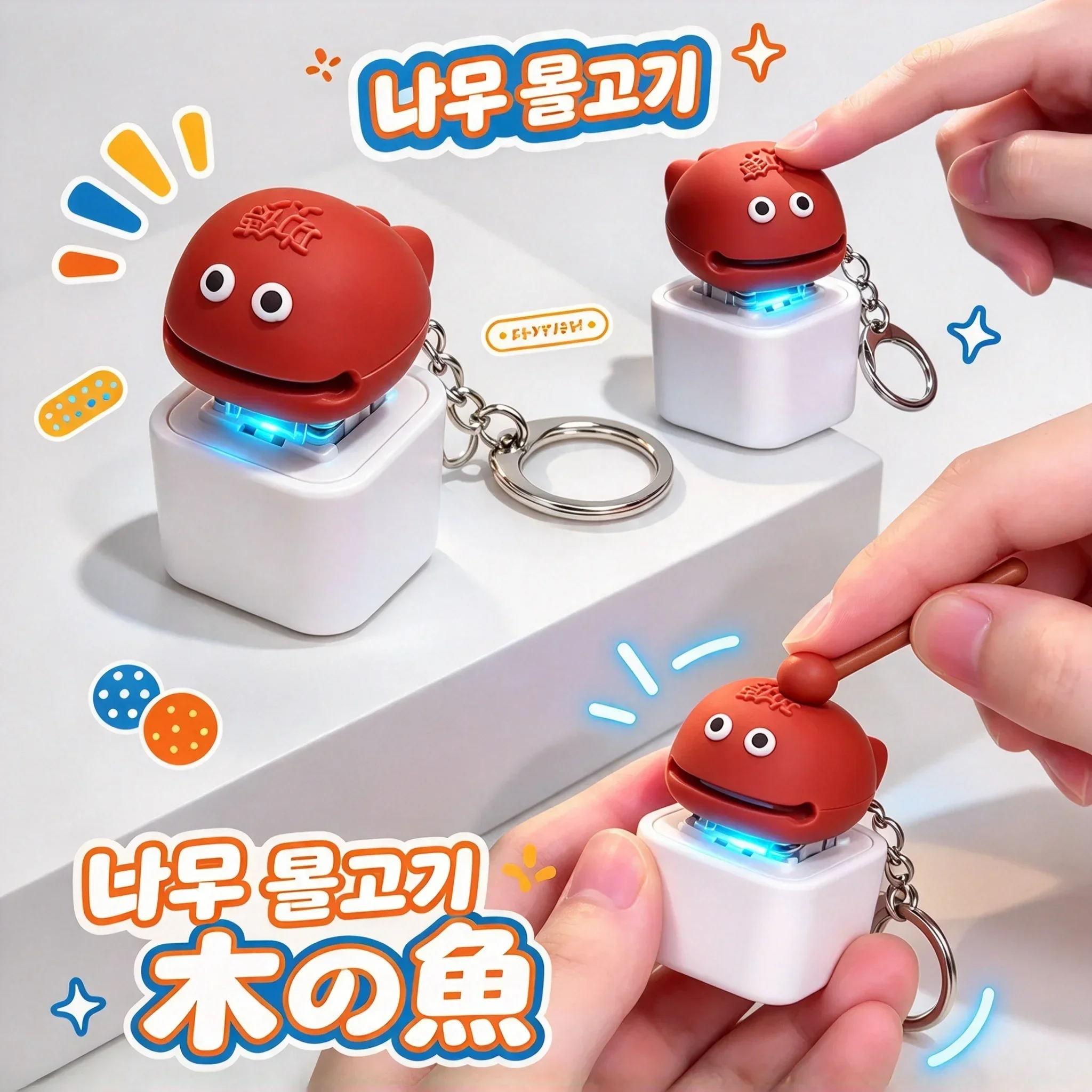 Funny Antistress Wooden Fish Keychain Key Cap Clicker Keychain LED Keycap Clicker Keyboard Key Caps Bag Charms Pendants 키캡 클리커