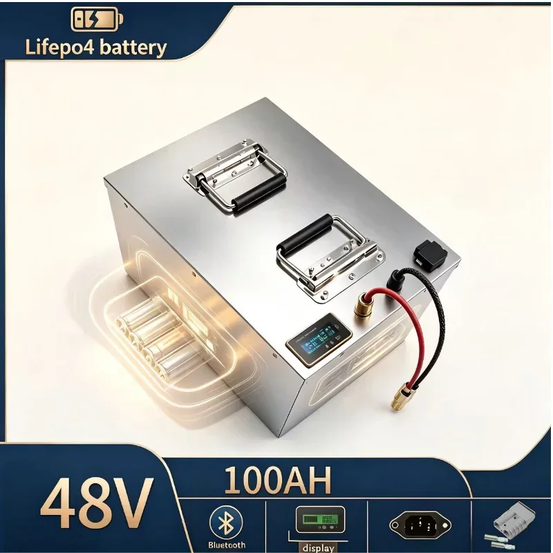 Grade A 48V 100Ah Lithium Iron Phosphate Battery Integrated BMS Protection Deep Cycle Storage Battery For Household Solar RV Gol