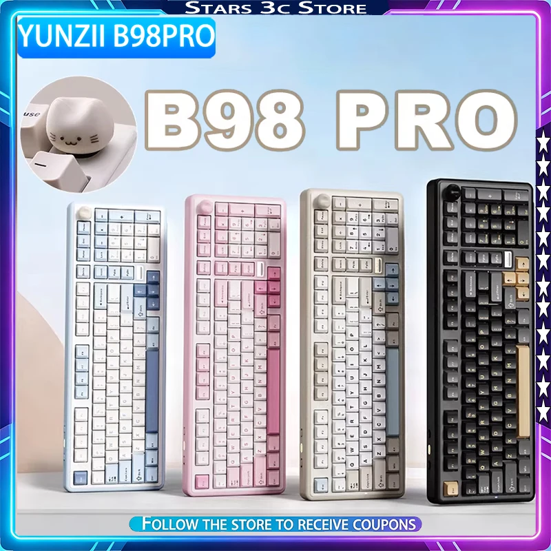 YUNZII B98PRO Mechanical Keyboard Bluetooth Support QMK/VIA Gasket Structure with Multi-function Knob Office Keyboard for Mac