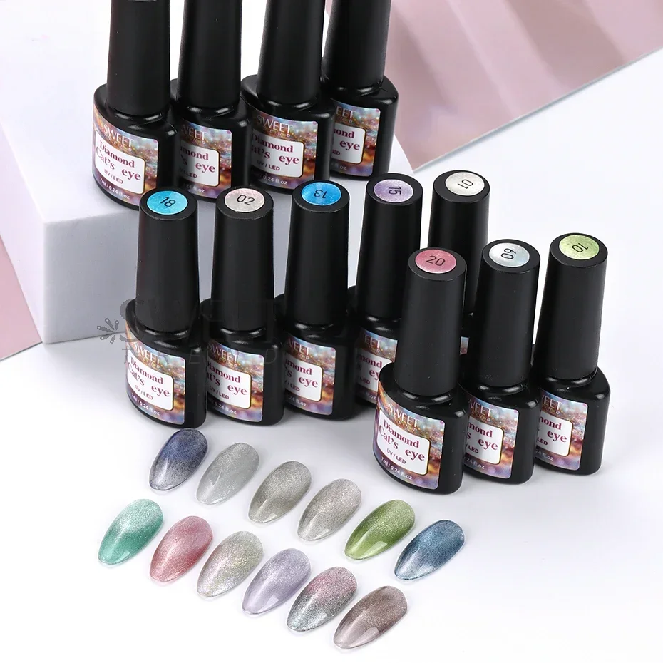 12 stücke Glitzernde Magnetische Cat Eye Gel Nagellack Set UV Kristall Semi-Permanent Lacke Glänzend Soak Off Lack maniküre Dekor