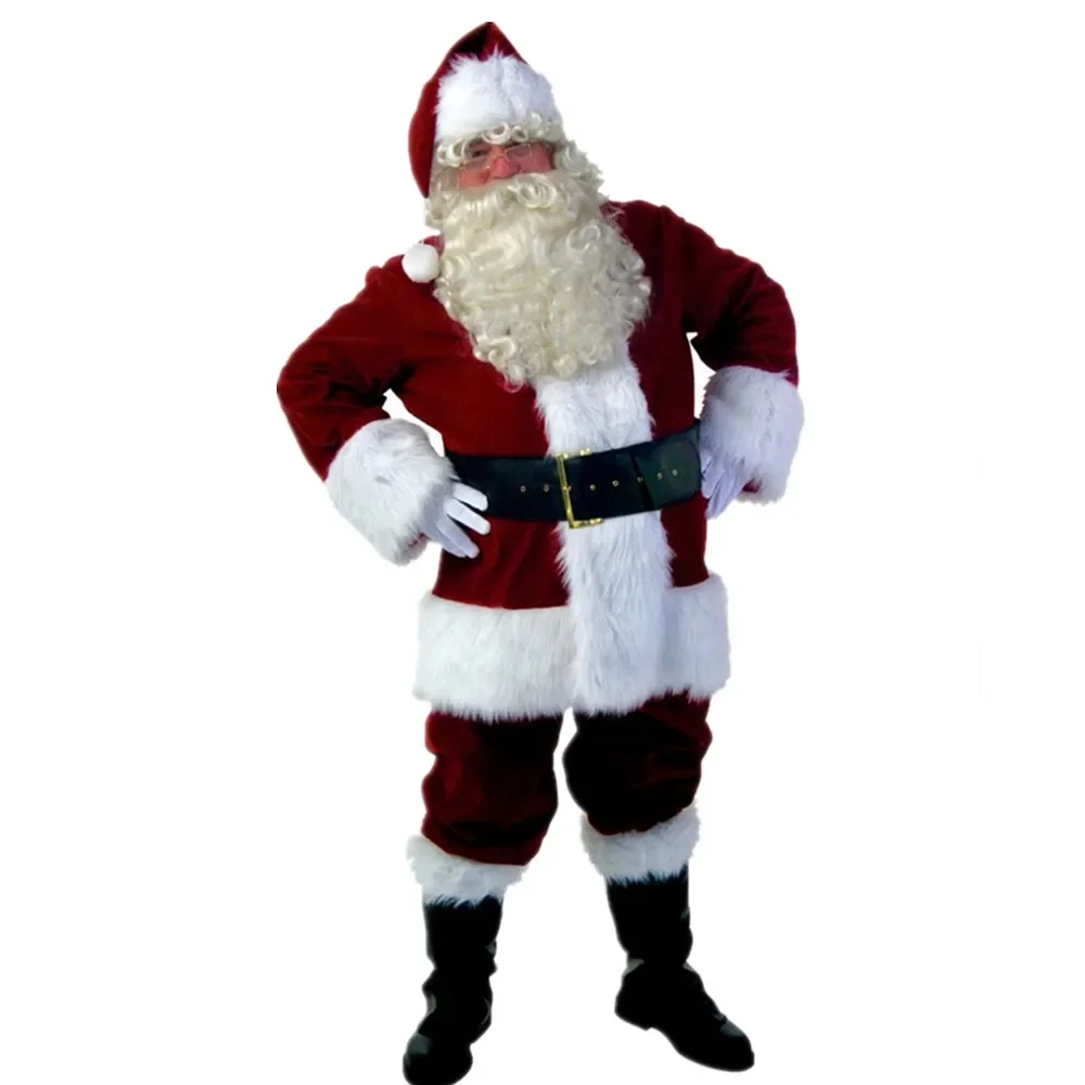 Plus Size Christmas Santa Claus Costume Cosplay Christmas Claus Clothes Fancy Dress In Santa Men 6pcs/lot Costume  For Adults