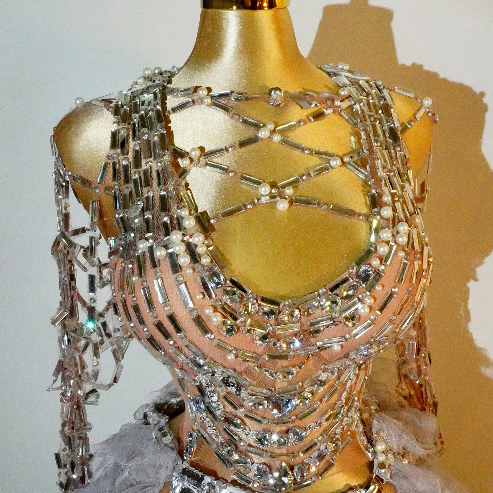 Sexy Music Festival Hollow Out Diamonds Tops ball gown skirt 2 piece set party birthday outfit Valentine Celebrity stage costume