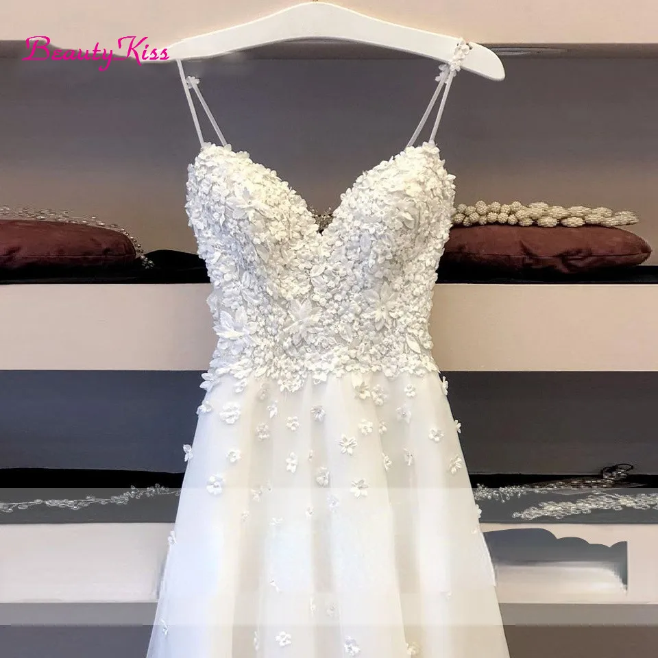 Vestido de novia largo con tirantes finos, prenda elegante con estampado de flores en 3D, longitud hasta el suelo, talla grande