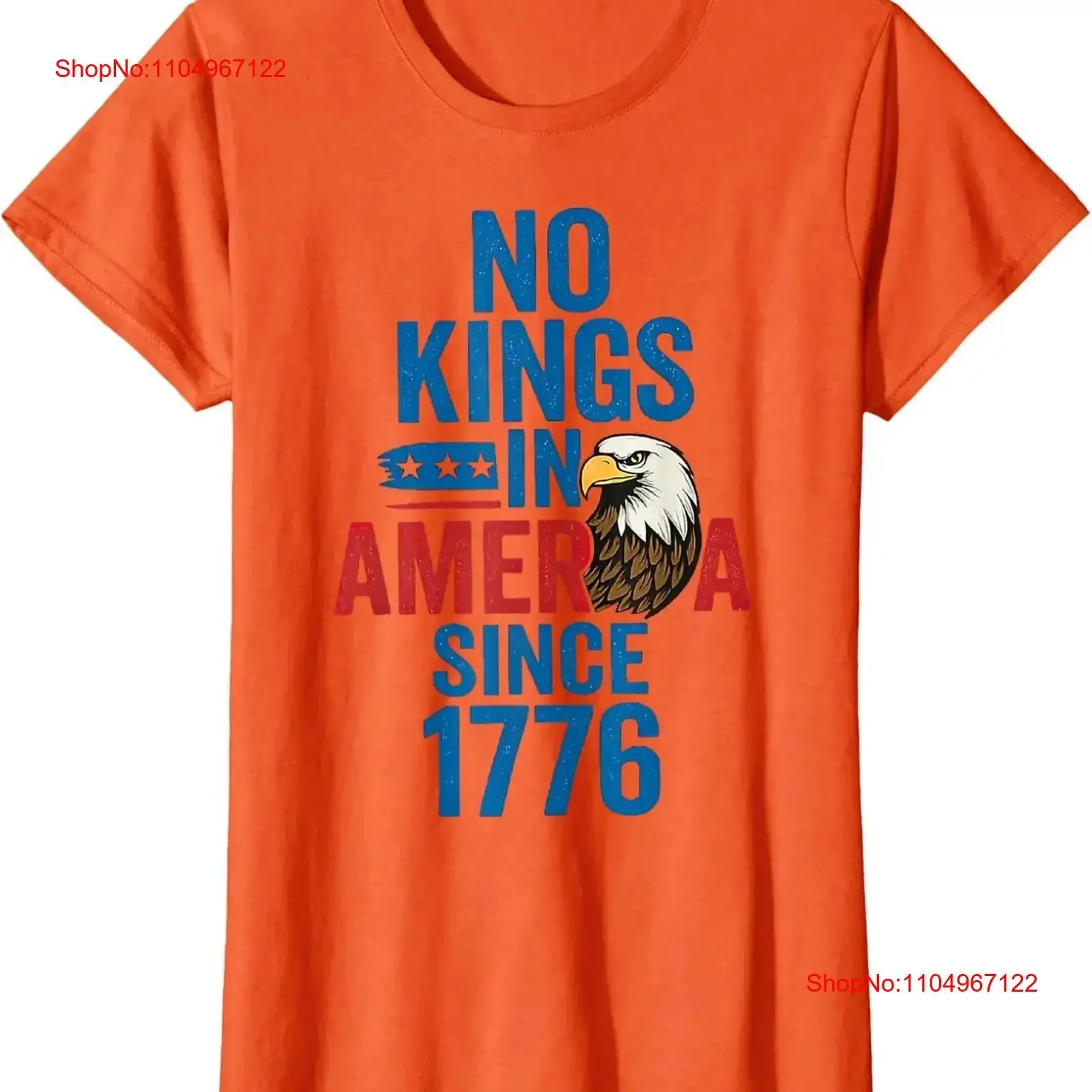 

No Kings in America с 1776 Патриотическая футболка для меня. Женский винтажный стираный топ с круглым вырезом для повседневной носки. Дизайнерская одежда.