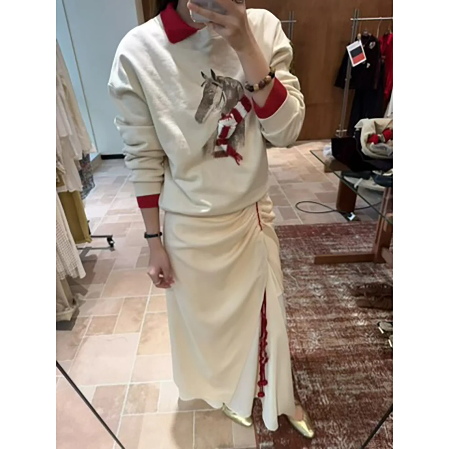 

New Chinese Sle f-length Gown Women's High-waist Asymmetrical Hem Tassel Detail Slimming Light Maturi Versatile Spring...