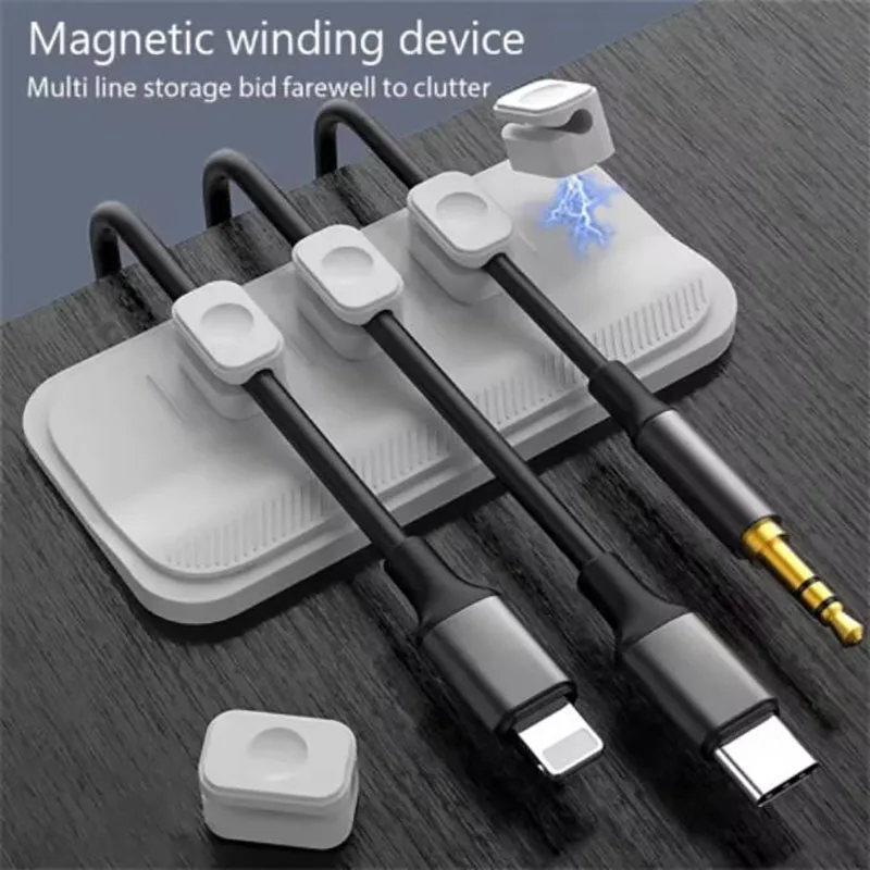 Desktop Storage Cable Winder Data Cables Hub Car Console Cables Fixer Magnetic Absorption Cable Organizer