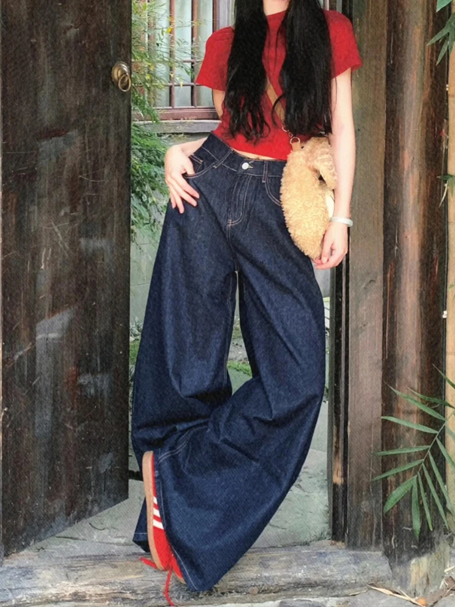 

American High Street Style Wide Leg Straight Cut Jeans Women's Spring Summer New Vintage Loose Slimming Floor-Length Pants