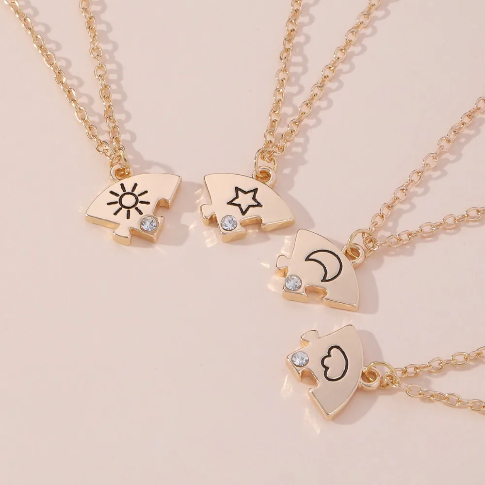 4pcs/set Rhinestone Best Friends Forever Necklace Necklace Combination Colorful Jigsaw BFF Necklace Jewelry Set Splicing