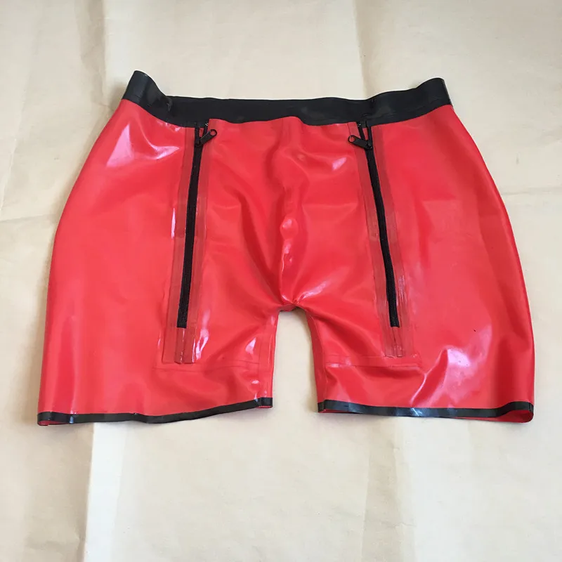 

Red Latex 100% Rubber Sexy Boxer Shorts with Zipper Design Comfortable Handmade Customization Size XS-XXL 0.4mm