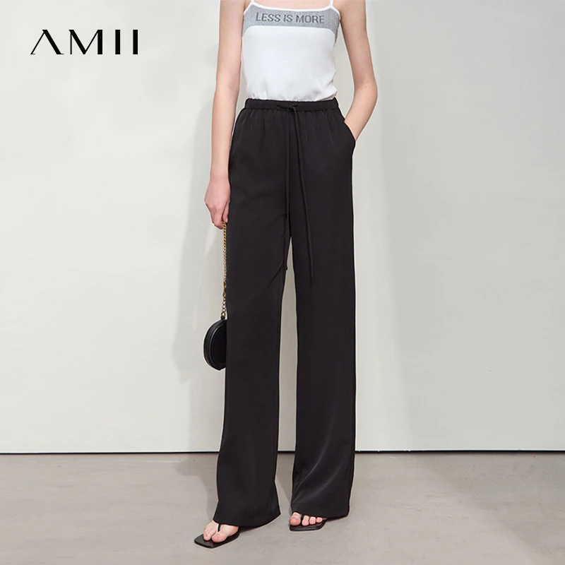

AMII Minimalist Summer New Pants Women 2025 Solid Casual Wide Leg Pant Female Fashion Drawstring Loose Trousers Woman 12522026