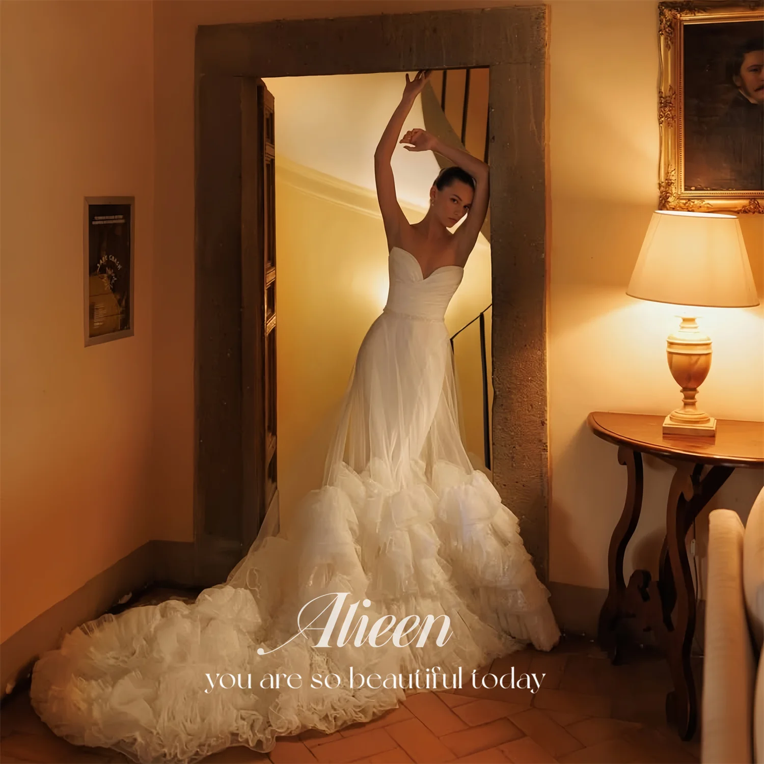 

Вечернее платье женское европейское цвета слоновой кости из тюля, с вырезом «сердечко», фасон «русалка», с оборками, без рукавов, в пол, 2026, на заказ