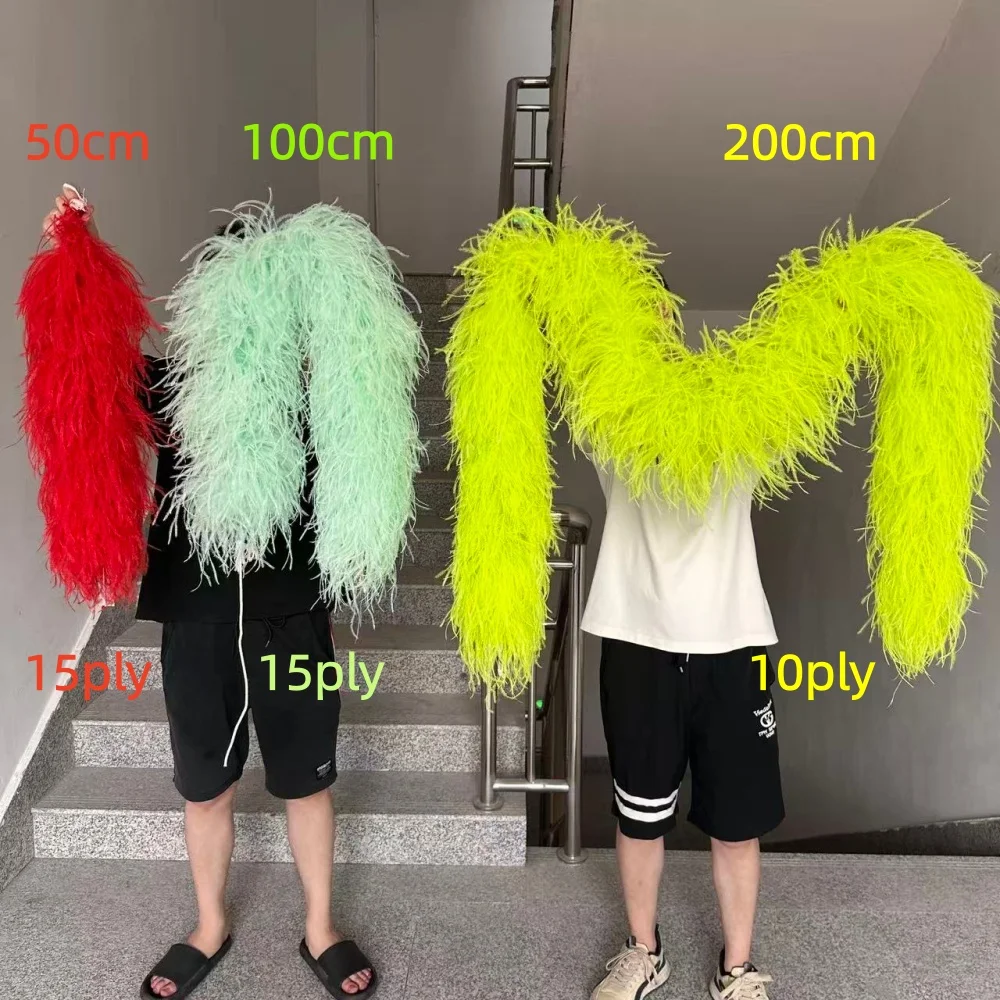 10 ply 15 Ply Customized Ostrich Feather Boa 50-200cm Fluffy Decorative Feather Scarf for Party Stage Cosplay Wedding Ornament